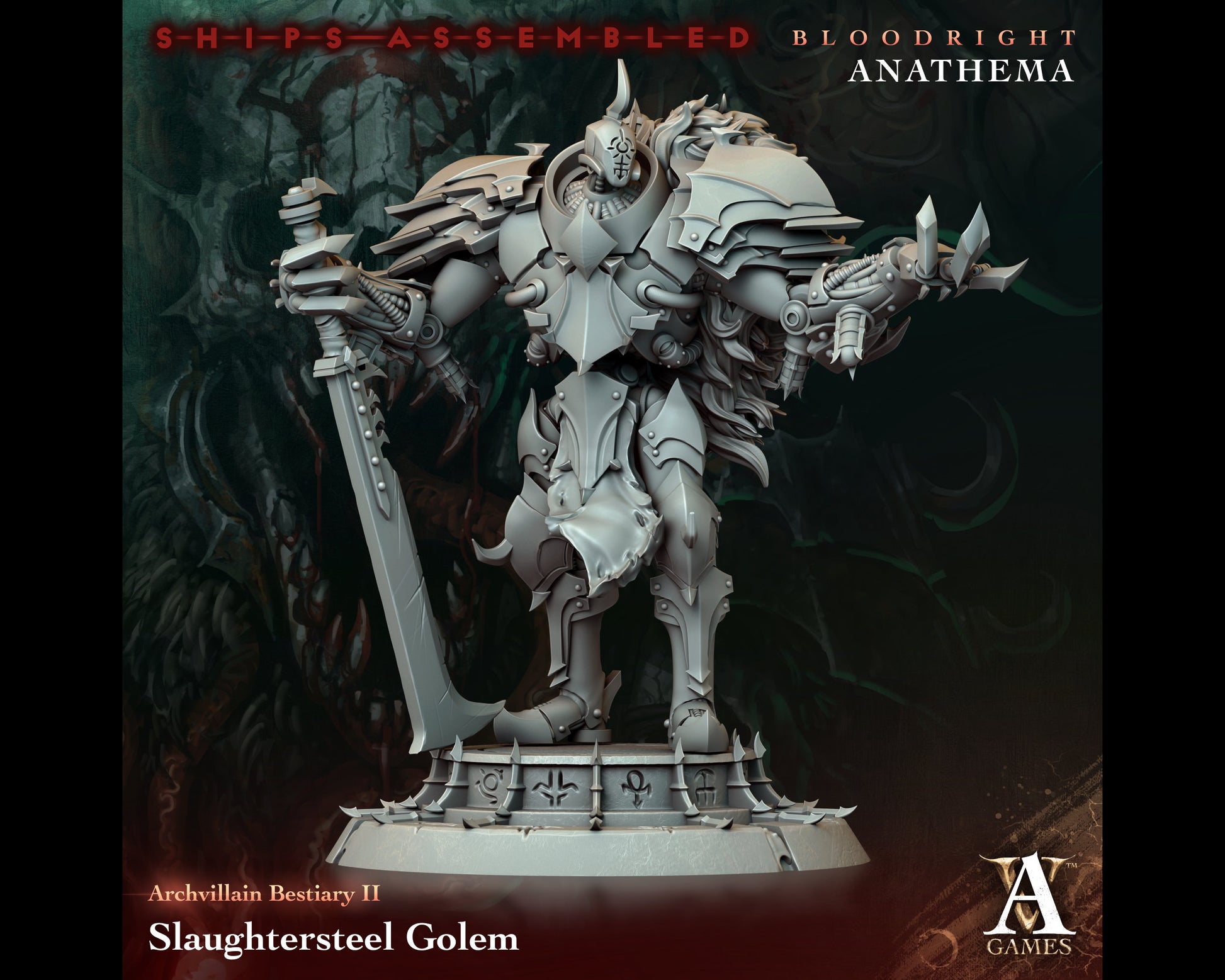 Slaughtersteel Golem - Bloodright Anathema - Highly Detailed Resin 8k 3D Printed Miniature
