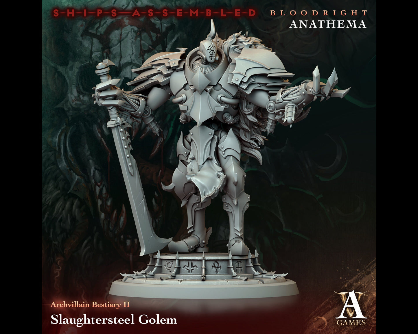 Slaughtersteel Golem - Bloodright Anathema - Highly Detailed Resin 8k 3D Printed Miniature