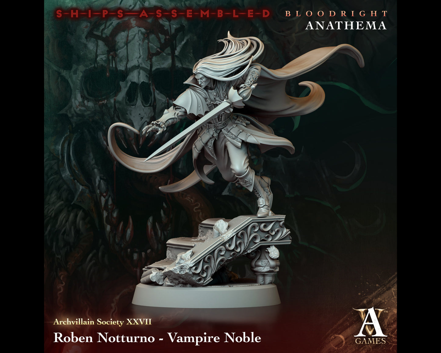 Roben Notturno, Vampire Noble - Rogue/Fighter - Bloodright Anathema - Highly Detailed Resin 8k 3D Printed Miniature