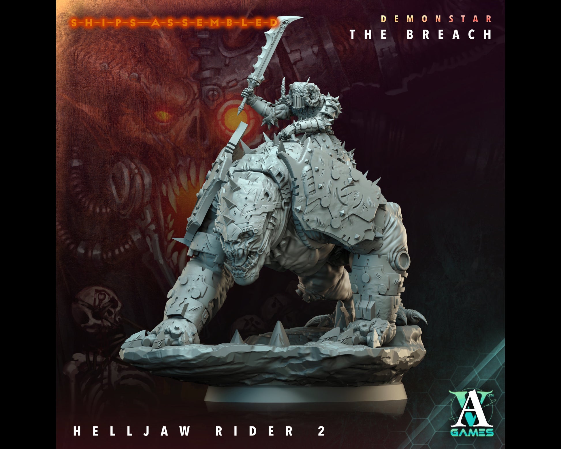 Helljaw Rider 2 - Demonstar: The Breach - Highly Detailed Resin 8k 3D Printed Miniature