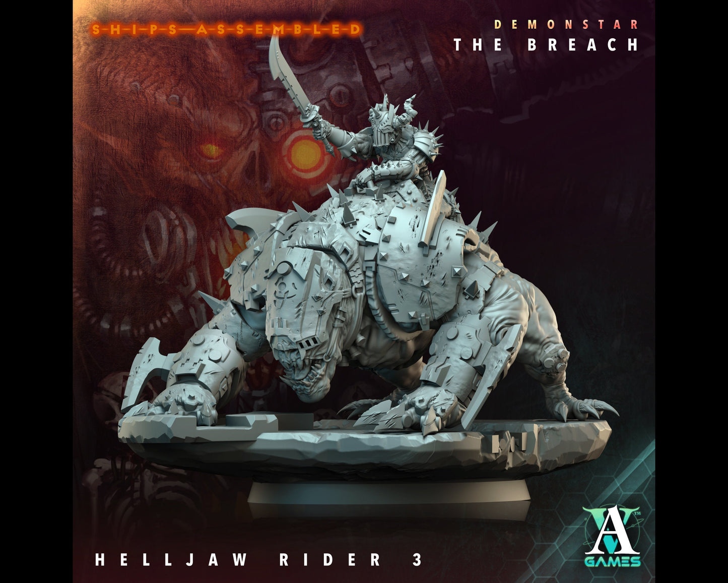 Helljaw Rider 3 - Demonstar: The Breach - Highly Detailed Resin 8k 3D Printed Miniature