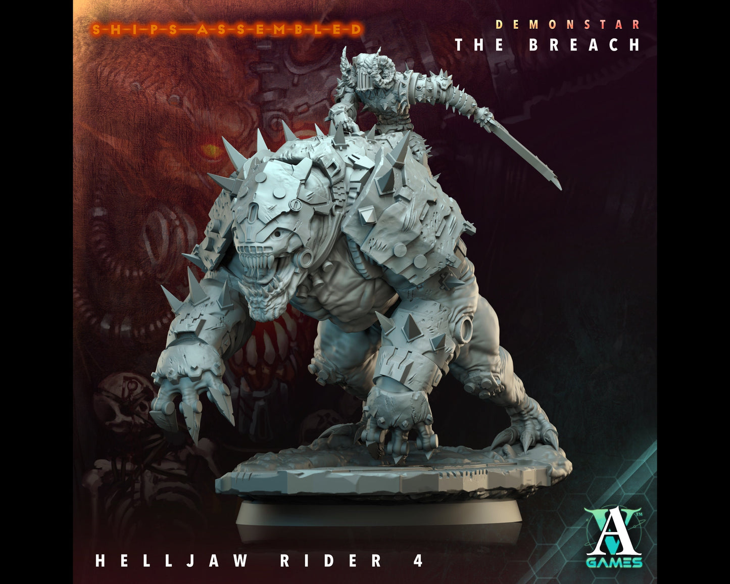 Helljaw Rider 4 - Demonstar: The Breach - Highly Detailed Resin 8k 3D Printed Miniature